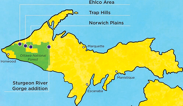 Location of the four proposed areas for designated Wilderness